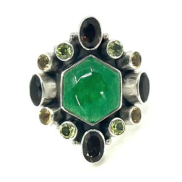 Nicky Butler Sterling Silver Green Chalcedony, Peridot Multi Gem Hexagonal Ring - Picture 9 of 9